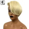 Perruques en dentelle 613 Honey Blonde perruque droite courte ondulée Bob Pixie Cut 13x4 Transparent avant cheveux humains avec frange pour les femmes noires625805629797