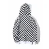 Erkek Hoodies Tişörtü 2021 KPOP Siyah Beyaz Checkerboard Ekose Kadınlar Fermuar Hoodie Kazak Harajuku Streetwear Erkekler Büyük Boy Polar