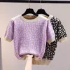 Sommar Casual Tunn Pullover Stickad tröja Kvinnor Blommigryck Loose Pull Femme Koreanska Chic Puff Sleeve Sweet Jumper Sueter Toppar 210514