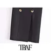 TRAF女性シックなファッションボタン付きフロントスリットミディペンシスカートビンテージハイウエストジッパーメススカートMUJER 210415