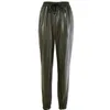 Fashion Street Lady Elastic Waist Pencil Byxor Ladies PU Läder Höstdragning Sweatpants Fickor Byxor för kvinnor 210604