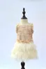 Handmade fur feather dress Baby Lace Dress Princess Puffy Maxi Sequined woolen Dress Girl Tulle Costumes Wedding Birthday G1129