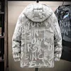 Men's Winter Warm Parkas Casaco Outono Casual Carrinho Colar Textura Oversized Textura Printing Jaqueta Chapéu de Grosso Branco Duck Down Parka 210819