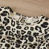 Crianças crianças bebê meninas vestido leopardo impressão manga longa folha de lótus redondo vestido de pescoço moda crianças vestido roupas q0716