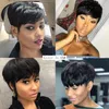 Kısa Pixie Kesim Hairstyle Peruk Siyah Kadınlar Için Ön Kopardı Dantel Ön İnsan Saç Bangs Düz Brezilyalı Bob Peruk