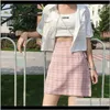 Bayan Giyim Giyim Damla Teslimat 2021 Vintage Yüksek Bel Kalem Etekler Seksi Ofis Rahat Bayanlar Kısa Tatlı Ekose Mini Kadın Etek Rels