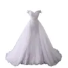 2022 Niesamowita Koronkowa Suknia Ślubna Odpinany Pociąg Off Ramię Z Krótkim Rękawem Aplikacja Frezowanie Zroszony Zamek Bridal Suknie Suknie Dla Bride Women