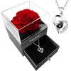Saint Valentin préservé des fleurs roses avec collier exquis souvenir éternir fleur bijoux vrais tiroir acrylique rose