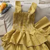 Casual Boho Strand Urlaub Plaid Kuchen Kleid Frauen Sommer Elegante Sexy Spaghetti Strap Rüschen Robe Femme Vestidos 210519