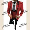 メンズスーツブレザー到着赤3個ショールラペルウェディングメンズプロムディナー男性パーティー新郎Tuxedoジャケット+パンツ+ベスト