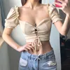 Women's T Shirts Summer Fashion Women's Short-sleeved Square Neck Sexy Low-cut Umbilical Strap Solid Color T-shirt Women INS Style