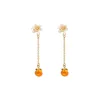 Boucles d'oreilles broche argent émail peintes à la main rétro littéraire orange sans oreilles percées