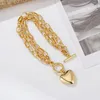 Chaîne de liaison LOVR Fashion Bracelets for Women Love Heart Gold Color Metal Déclaration Metal Chains Femme Dîner profond Bijoux Kent22