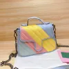 Ladies Fashion Shoulder Bag High Quality Rainbow Crossbody Handbag Women Wallets Lady Cowhide Handbags Purses Stripes Bag Chain Wallet