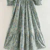 Женщины Vintage SQAURE воротник эластичный лесопичный печать MIDI платье женское ретро слоеная рукава Plifet Vestido Chic платья DS3939 210420