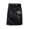 Deat Denim Half Mid Skirtの女性黒分割股関節1段スタイル膝の上の新しいファッション潮の潮夏GD872 210428