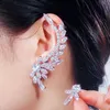 Asymmetric Feather Shape Shiny Cubic Zirconia Long Big Ear Cuff Stud Earrings for Women Fashioin Party Jewelry CZ626 210714