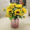 13 fiori artificiali di girasole di seta giallo a 13 teste, bouquet di 7 rami per la decorazione di nozze di hotel in giardino per feste in casa o in ufficio