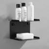 Porte-savon de salle de bain en acier inoxydable noir cuisine savon plat mural douche caddy support double couche cosmétique shampooing étagère 211119