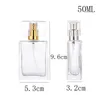 Bouteilles de parfum vides en verre transparent, flacon pulvérisateur carré, atomiseur rechargeable, taille de voyage, vente en gros, SN1227, 30ml, 50ml