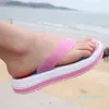 2022 Summer Slippers Women Casual Massage Durable Flip Flops Beach Sandals Female Wedge Shoes Striped Lady Room Slippers Y22022