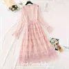 Zoete mesh jurk vrouwen lente zomer elegante ruches prinses cake jurken flare mouw a-lijn party kanten jurk vestido 210521