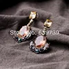 Boucles d'oreilles Vintage en pierre de verre bleu, couleur or Antique, prix en vrac