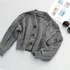 Jesień Zima Krótka Gruba Igła Pościel Twist Cardigans Kobiety Luźny Latarnia Rękaw Oversize Sweter Lazy Dzianiny Cardigan Płaszcz 210420