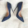 Lady Dark Blue granatowe kryształowe spiczasty palce buty buty do sznurka sznurka sztyletowa buty