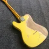 6 Saiten Relikte Gelbe E-Gitarre mit Aschekörper, Ahorn-Griffbrett, weißer Pickguard