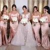 Blush Pink Bridesmaids Dresses Off the Shoulder Sweetheart 2021 Mermaid Maid of Honor Klänning Split Balklänningar