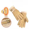 Five Fingers Gloves Sheepskin Winter For Women Men Real Cashmere Fur Warm Ladies Full Finger Genuine Leather Mitten