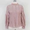 Blusas Mujer De Moda dames à manches longues dentelle Blouse chemises pour épissé solide Stand haut pour femme rose 6899 50 210415