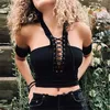 Summer Sexy Female Crop Tops Bust Bandages Cotton Women Short Sleevel Straps Tank Solid Fitness Lady Camis Casual Black 210520