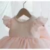 Pink Flower Girl Baby Dress Style Pearl Neck Big Bow Fluffy Ball Gown Performance Evening Kids Clothes E36163 210610