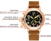 Hombres Automático Auto viento Mecánico Cuero marrón genuino Fecha multifunción Barco Mes Luminoso Limitado Oro rosa Bronce U Reloj de pulsera