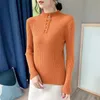 Autumn Button Half TreftleNeck Delle Donne Maglioni Casual Pullover a maniche lunghe a maniche lunghe a maglia fondo femminile Slim Jumper Plus Size 210526