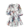 Women Fashion Spring Wear V Neck Long Sleeve Elegant Printed Corset Short A-line Dress Vintage Korean Vestidos S478 210527