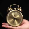 Antique Pure Copper Alarm Clock Mechanical Retro Table Clock Watches Bedroom Silent Gold Bedside Clocks Metal Desk Decoration 211111