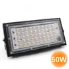 LED Flood Light 50W 220V 240V FloodlightチップIP65防水屋外の壁反射器照明ガーデンスクエアスポットライトコールドホワイトD2.0