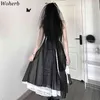 Asymmetrische zwarte jurk vrouwen harajuku gothic spaghetti riem patchwork jurken Japanse y2k goth vestido de mujer 210519