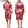 Men's Sleepwear Ethnic Mens Robe Long Sleeves Bathrobe Silk Kimono Chinese Lucky Dragon Print Pajamas Night Dressing Gown Mas302u