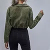 Moda Sonbahar Kış Kadife Kadınlar Ceket Yeşil Tek Göğüslü Düğme Uzun Kollu İpli Streetwear Lady Coats W252 210526