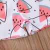 Summer Children Sets Casual Strap Pink Solid Bow Tops Print Watermelon Shorts 2Pcs Girls Clothes 6M-5T 210629