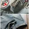 Distressed and ragged jeans denim men long four seasons straight hair badge hip hop cotton fashion new high-quality jeans X0621