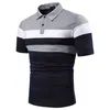 Men Polo Shirt Short Sleeve Summer Stripe Polos Shirts Male Casual Slim Fit Tops Breathable Turn-over Collar Hit Polo Shirt Men 210603