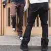 Mäns Jeans Tillbaka Ankel Zipper Spliced ​​Straight Flare Byxor Mens High Street Tvättade Retro Lösa Casual Hip Hop Denim Byxor