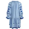 INSPIRED blue Embroidered Ukraine autumn women dress long sleeve fringes trim dress hippie mini ethnic dress vestidos 210412