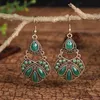 Vintage Dangle Hanging Earrings For Women Bohemian Thailand Ethnic Green Crystal Stone Waterdrop Jhumka Earring Indian Jewelry