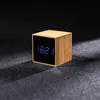 Reloj despertador Led de bambú con espejo creativo, relojes digitales electrónicos sencillos y bonitos a la moda para estudiantes